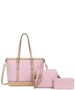 3 in 1 Monogram Tote Messenger Bag and Wallet Set LY8610S PINK